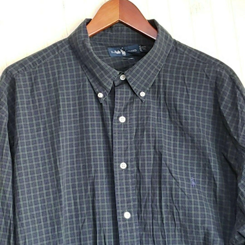 Ralph Lauren Shirt Mens Big 2XLT Blue Green Plaid Long Sleeve Button-Down Casual